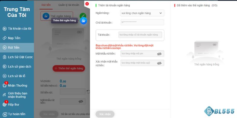 Liên kết tài khoản ngân hàng để để thực hiện rút tiền