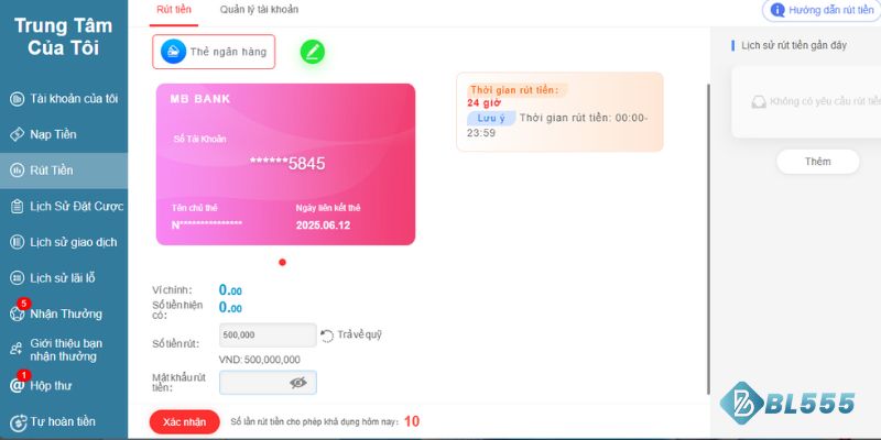 Giới hạn về số tiền khi rút thưởng